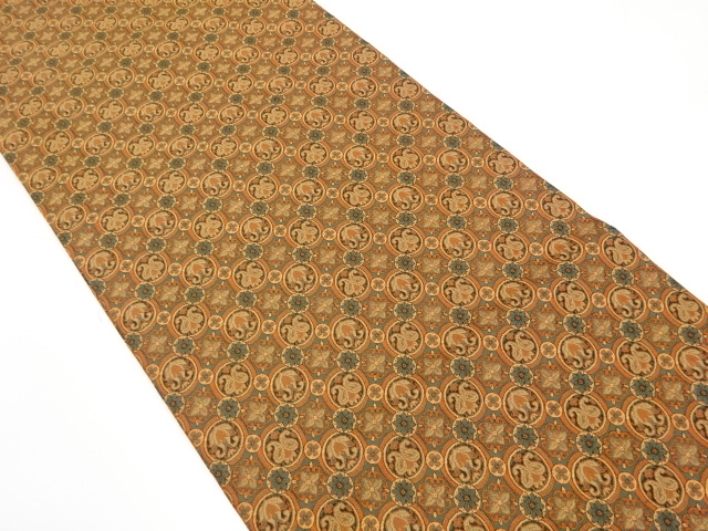 花丸文に華紋織り出し　開き名古屋帯（額縁仕立て）